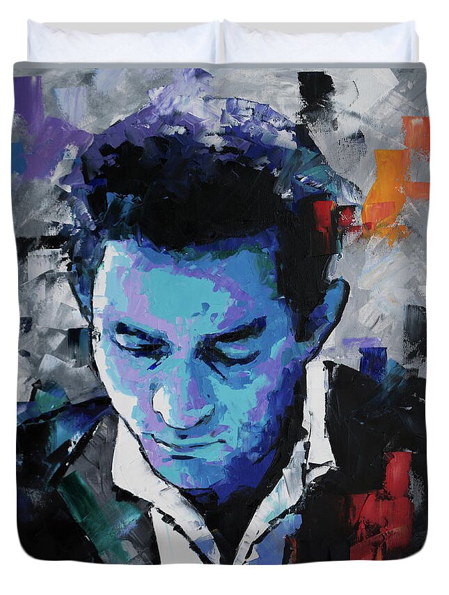 Johnny Cash Duvet Cover featuring the painting Johnny Cash by Richard Day