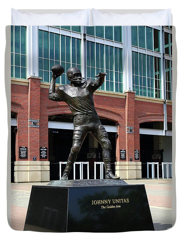 Johnny Unitas Duvet Cover featuring the photograph Johnny Unitas Statue outside MT Bank Stadium Baltimore by James Brunker