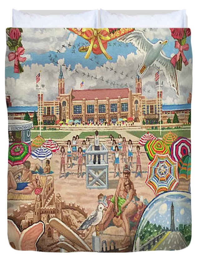 Jones Beach Duvet Cover featuring the painting Jones Beach Love Story Towel Version by Bonnie Siracusa