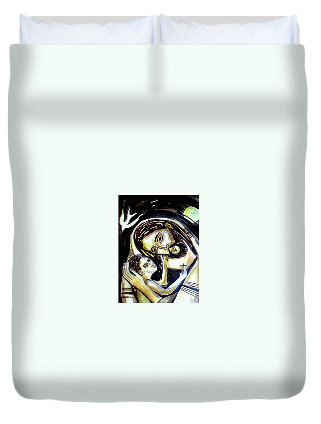 Joseph Duvet Cover featuring the painting Joseph with young Jesus by Sarah Hornsby
