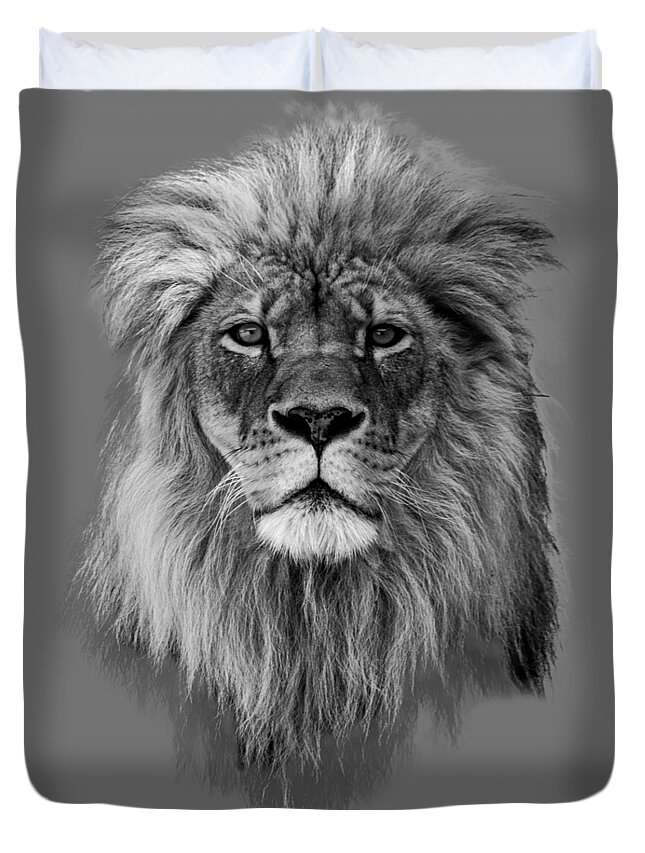 Lion Duvet Cover featuring the photograph Joshua in Black and White by Everet Regal