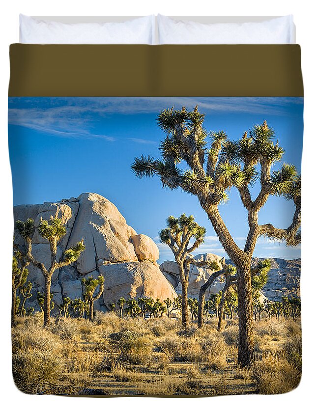California Duvet Cover featuring the photograph Joshua Tree and Intersection Rock by Joe Doherty