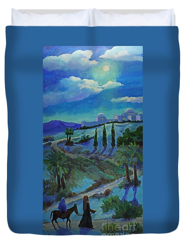 Christian Art Duvet Cover featuring the painting No room in the Inn by Maria Hunt