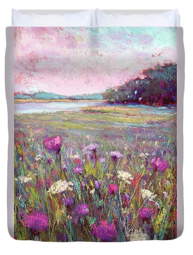 Field Of Flowers Duvet Cover featuring the painting Joy in the Morning by Susan Jenkins