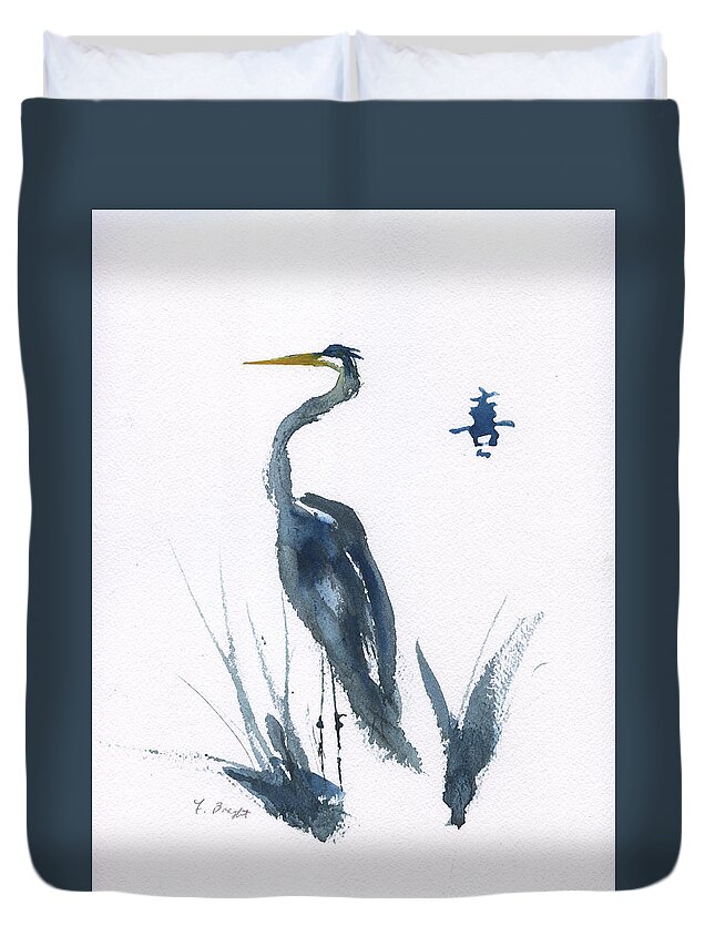Joy Of The Great Blue Heron Abstract 2 Duvet Cover featuring the painting Joy Of The Great Blue Heron Abstract 2 by Frank Bright