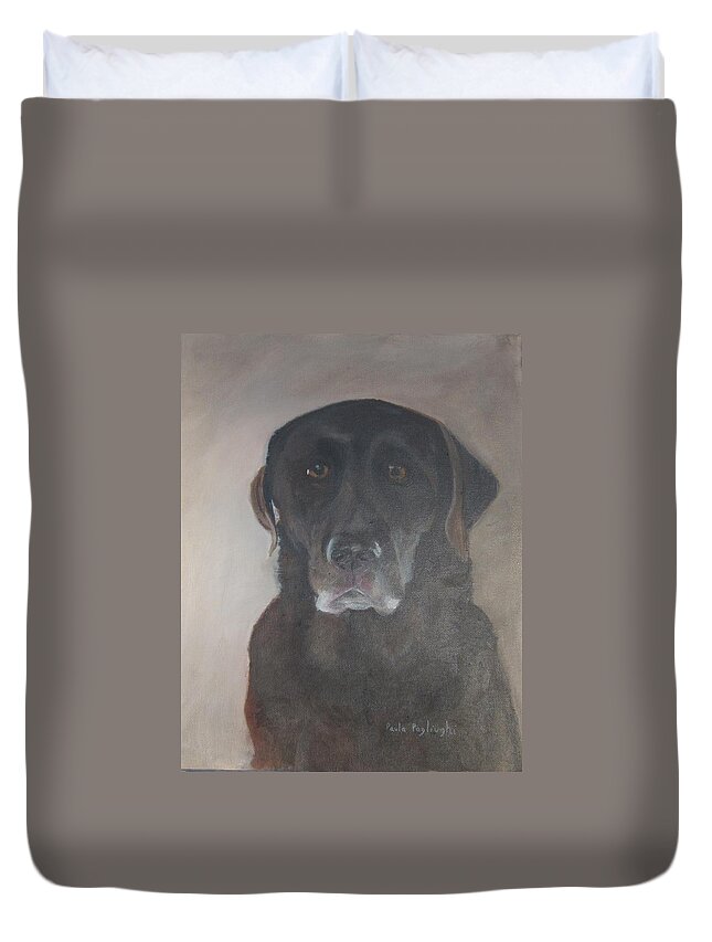 Chocolate Labrador Duvet Cover featuring the painting Jozi by Paula Pagliughi