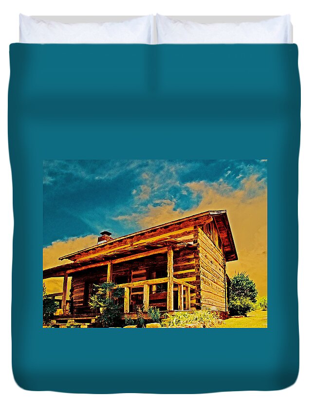 Log Duvet Cover featuring the photograph JuJu's Cabin by Chas Sinklier