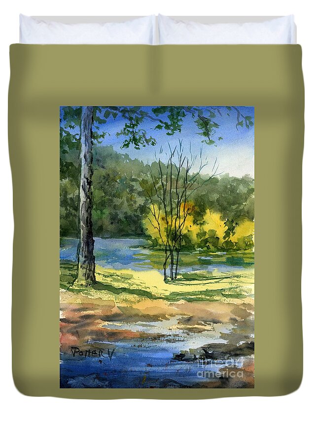 Landscape Duvet Cover featuring the painting Junction of White and Spring Rivers by Virginia Potter