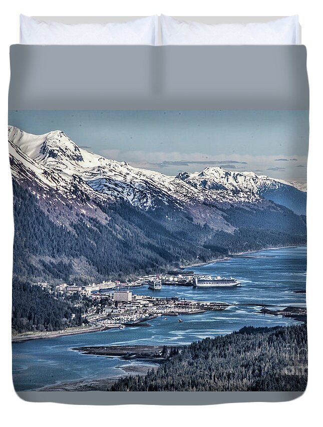 Juneau Duvet Cover featuring the photograph Juneau from Above by Shirley Mangini
