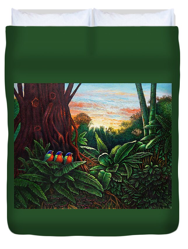 Birds Duvet Cover featuring the painting Jungle Harmony 3 by Michael Frank