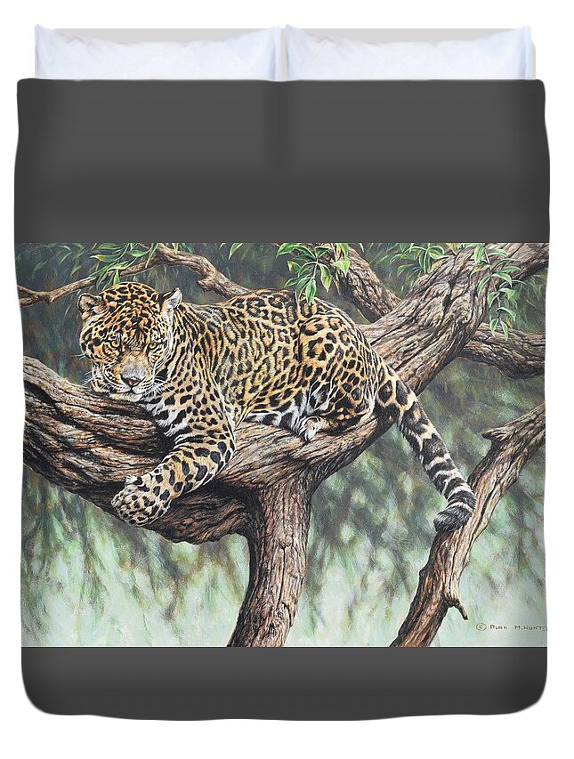 Wildlife Paintings Duvet Cover featuring the painting Jungle Outlook by Alan M Hunt