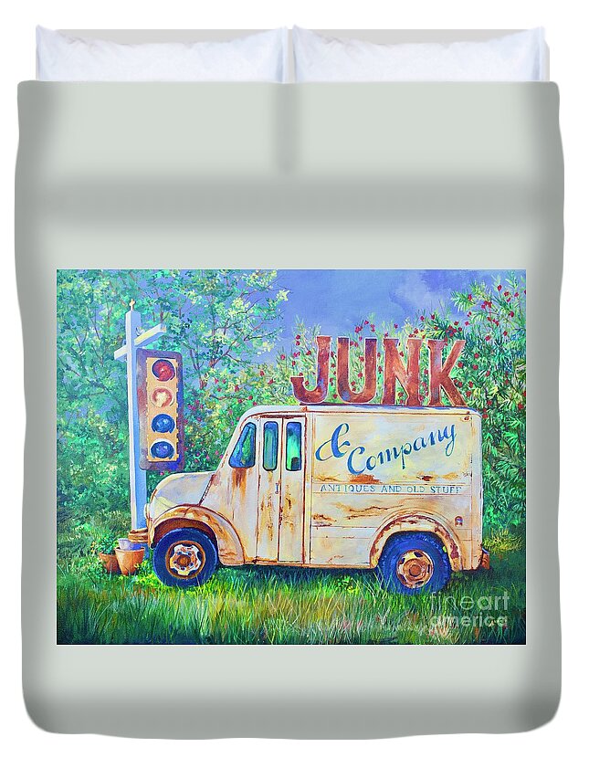 Signal Light Duvet Cover featuring the painting Junk Truck by AnnaJo Vahle