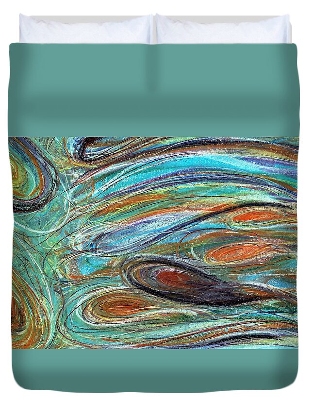 Color Duvet Cover featuring the pastel Jupiter Explored - An Abstract Interpretation of the Giant Planet by Angela Rath