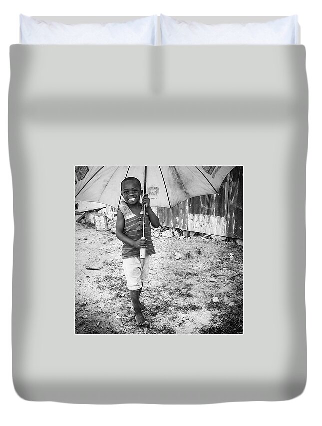 Beautiful Duvet Cover featuring the photograph Just A Boy And His Umbrella, Nigeria by Aleck Cartwright