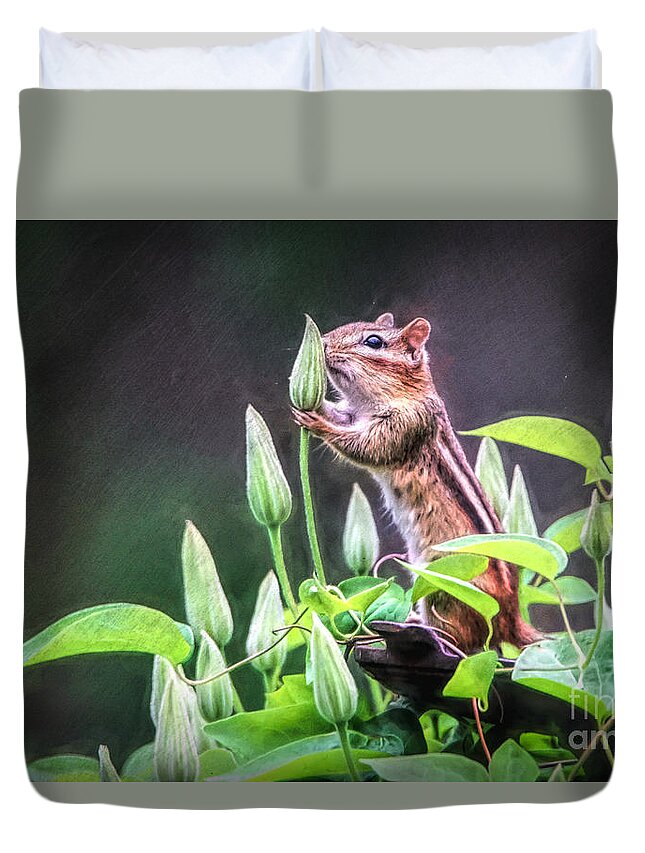 Chipmunk Duvet Cover featuring the photograph Just A Little Sniff by Tina LeCour
