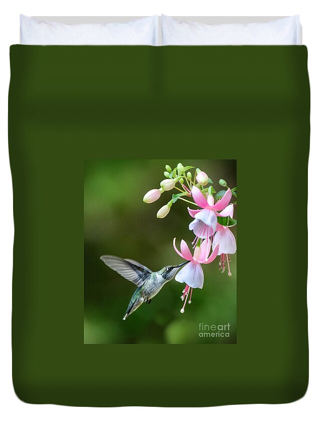 Hummingbird Duvet Cover featuring the photograph Just a Sip by Amy Porter