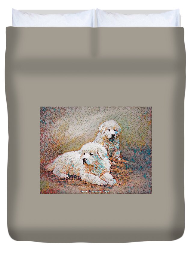 Great Pyreneese Pups Duvet Cover featuring the digital art Just Chillin' by Bonnie Willis