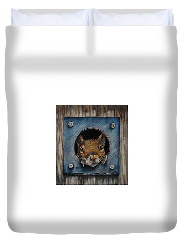 Squirrel Duvet Cover featuring the drawing Just Hanging Out by Jean Cormier