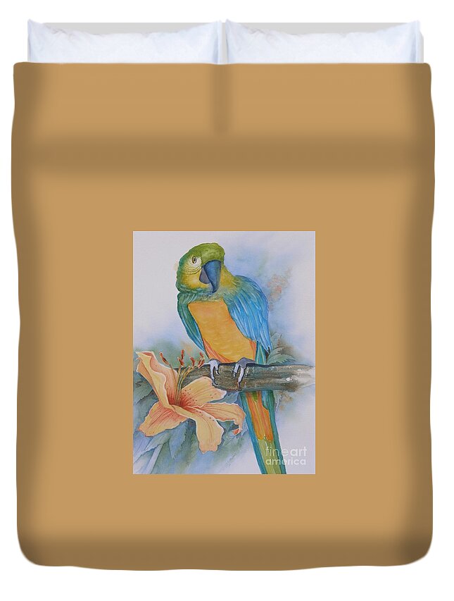 #parrot Duvet Cover featuring the painting Just Peachy by Midge Pippel