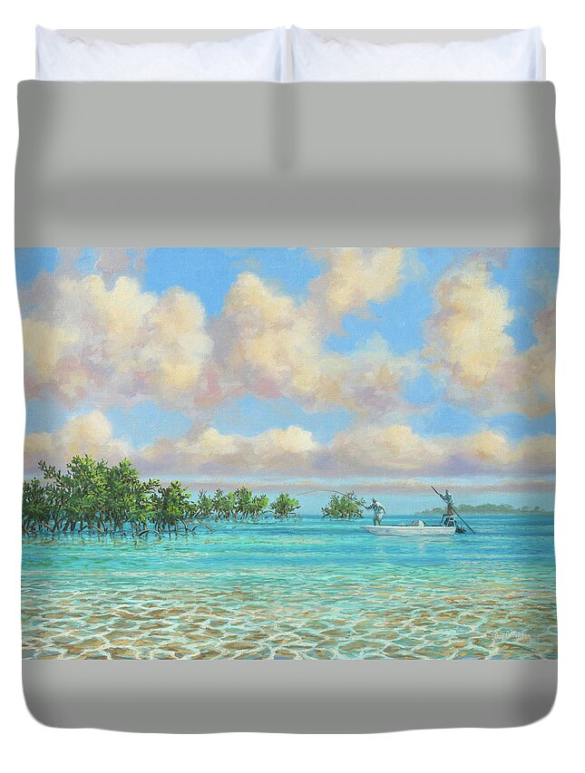Bahamas Duvet Cover featuring the painting Bonefishing the Bahamas by Guy Crittenden