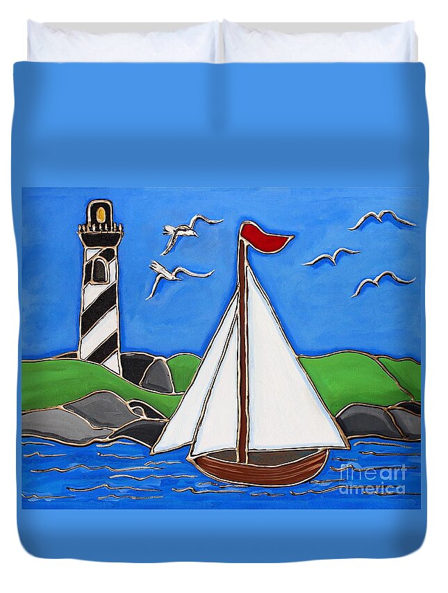 Chesapeake Duvet Cover featuring the painting Just Sailing By by Cynthia Snyder