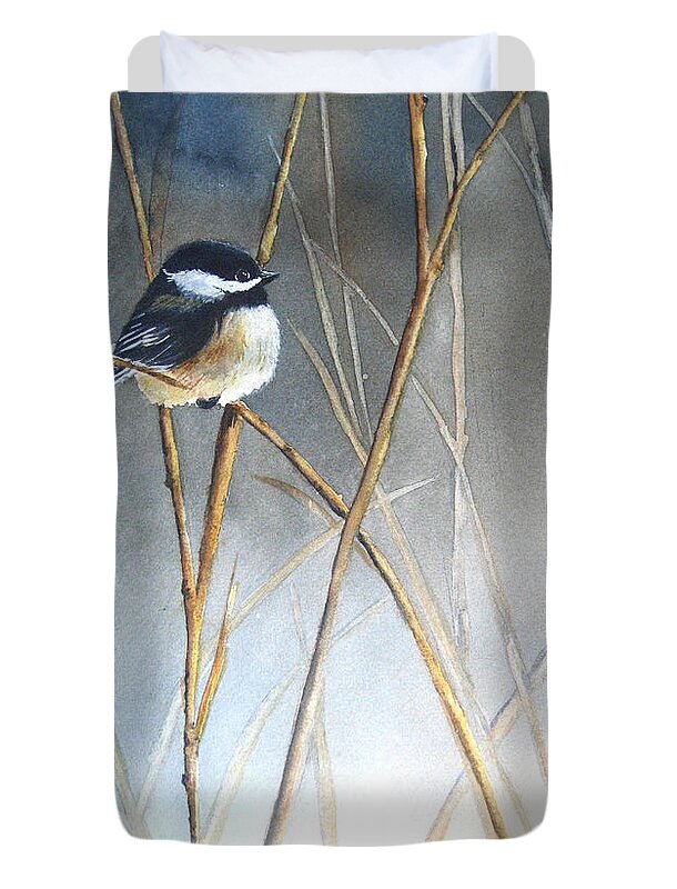 Chickadee Duvet Cover featuring the painting Just Thinking by Patricia Pushaw