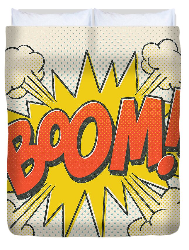 Comic Duvet Cover featuring the digital art Comic Boom on off white by Mitch Frey