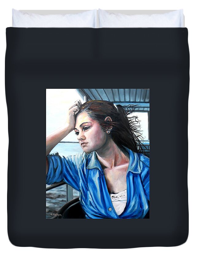 Girl Duvet Cover featuring the painting Kailee by Eileen Patten Oliver