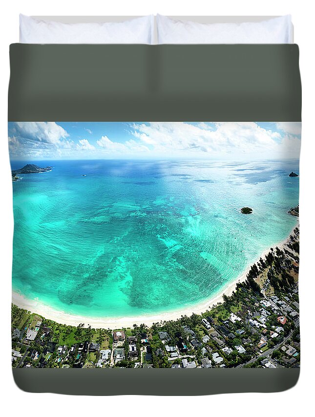 Lanikai Beach Duvet Cover featuring the photograph Kailua - Lanikai overview by Sean Davey