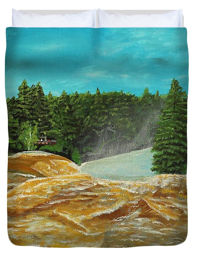 Water Duvet Cover featuring the painting Kakabeka Falls by David Bigelow