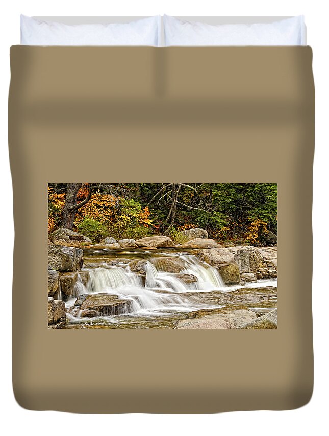 Waterfall Duvet Cover featuring the photograph Kancamagus Cascades by Liz Mackney