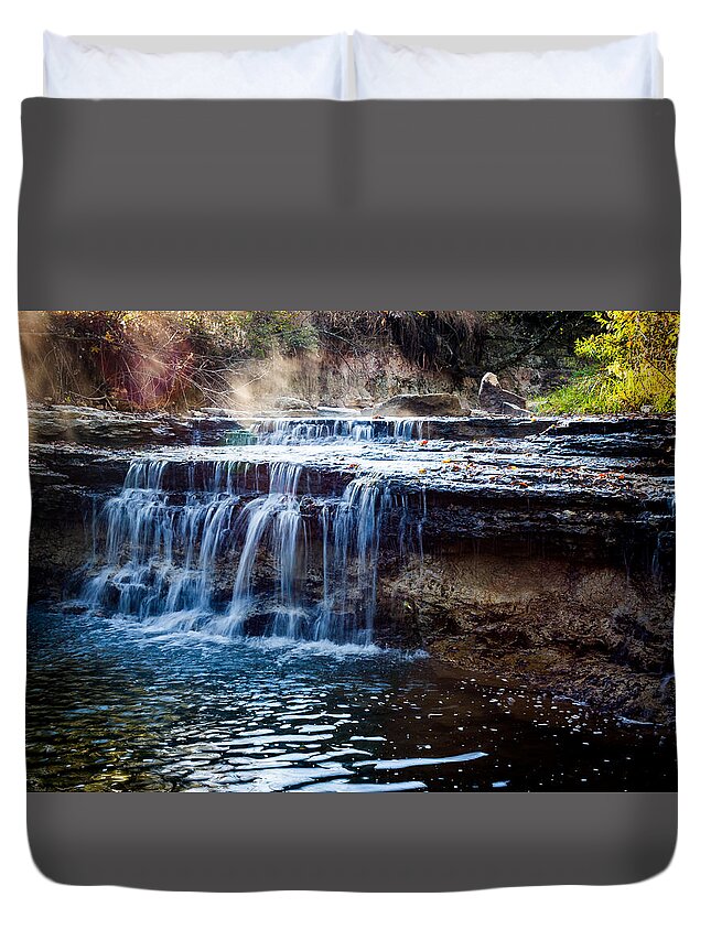 Jay Stockhaus Duvet Cover featuring the photograph Kansas Waterfall by Jay Stockhaus