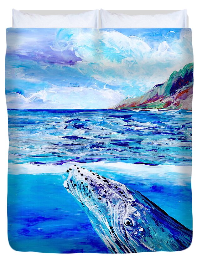 Whale Art Prints Duvet Cover featuring the painting Kauai Humpback Whale by Marionette Taboniar