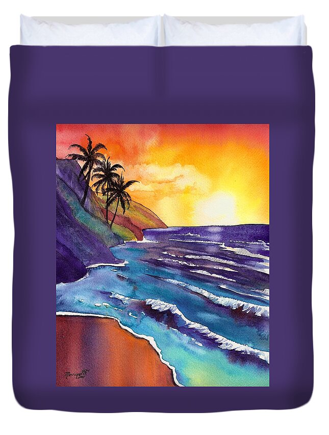 Kauai Duvet Cover featuring the painting Kauai Na Pali Sunset by Marionette Taboniar
