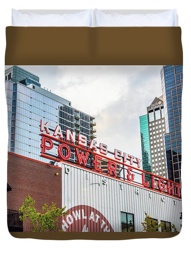 Kansas City Duvet Cover featuring the photograph KC Power and Light by Pamela Williams