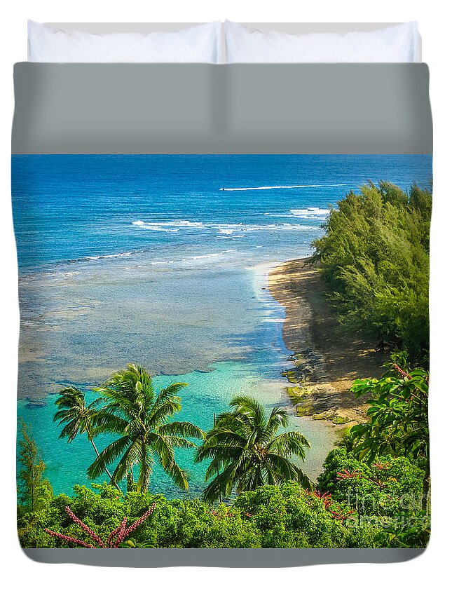 Beach Duvet Cover featuring the photograph Kee Beach Kauai by Benny Marty
