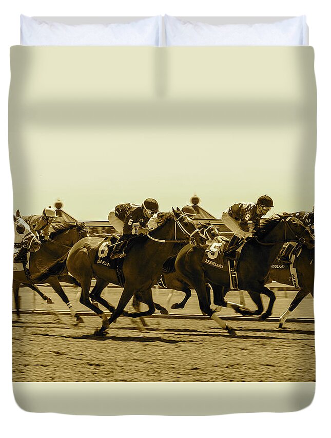  Duvet Cover featuring the photograph Keenland Sepia by Dan Hefle