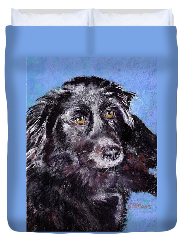 Black Canine Duvet Cover featuring the painting Keiko by Julie Maas