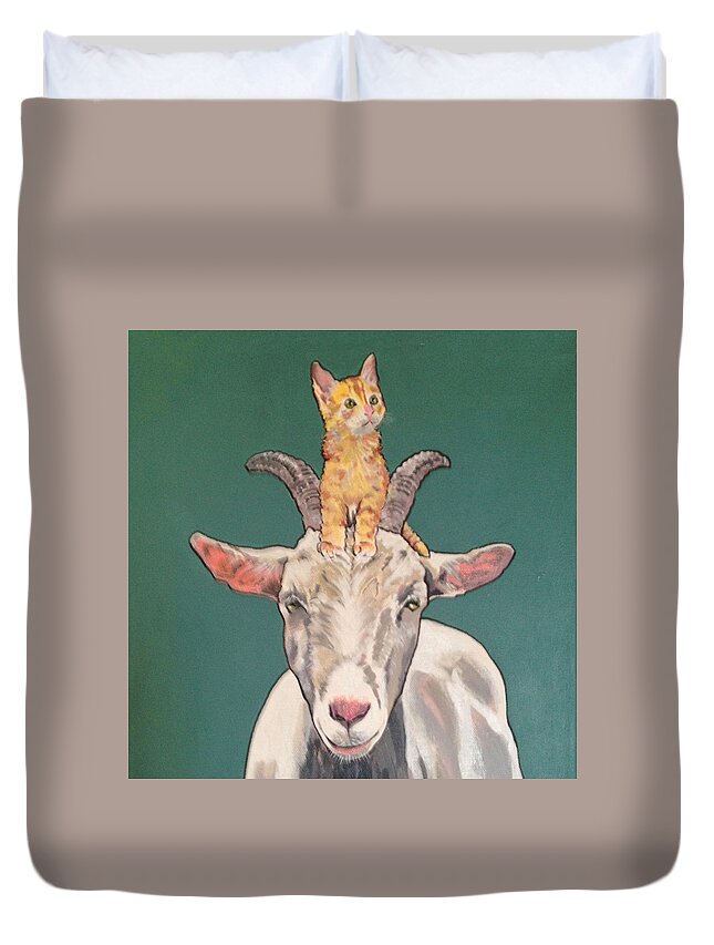 Kitten And Goat Duvet Cover featuring the painting Keira the Kitten by Sharon Cromwell