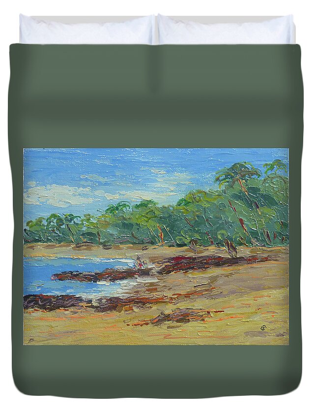 Landscape Duvet Cover featuring the painting Kekaha Kai Park by Stan Chraminski