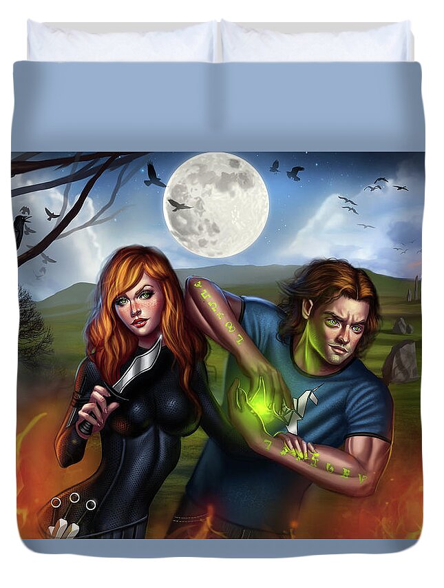 Sentinels Of Creation Duvet Cover featuring the digital art Kellan Thorne and Shannon McLeod #1 by Robert Ross