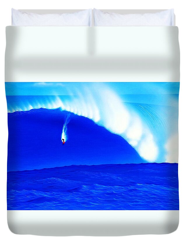 Surfing Duvet Cover featuring the painting Ken at Logs 1-28-1998 by John Kaelin