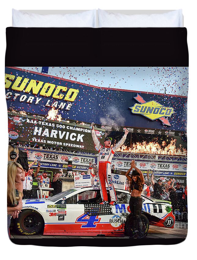 Kevin Harvick Duvet Cover featuring the photograph Kevin Harvick in the winners circle at Texas Motor Speedway by Paul Quinn