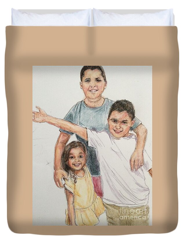  Duvet Cover featuring the painting Kids by Nancy Anton