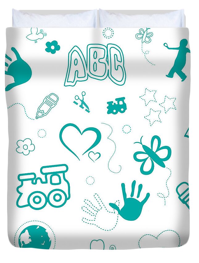 Abc Duvet Cover featuring the drawing Kids Playful Background Pattern by Serena King