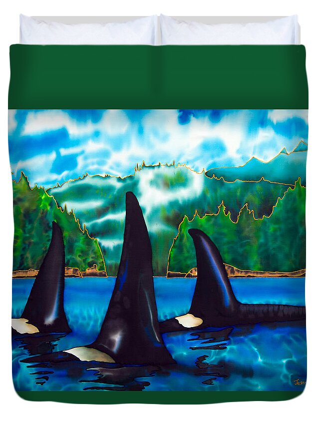  Orca Duvet Cover featuring the painting Killer Whales by Daniel Jean-Baptiste