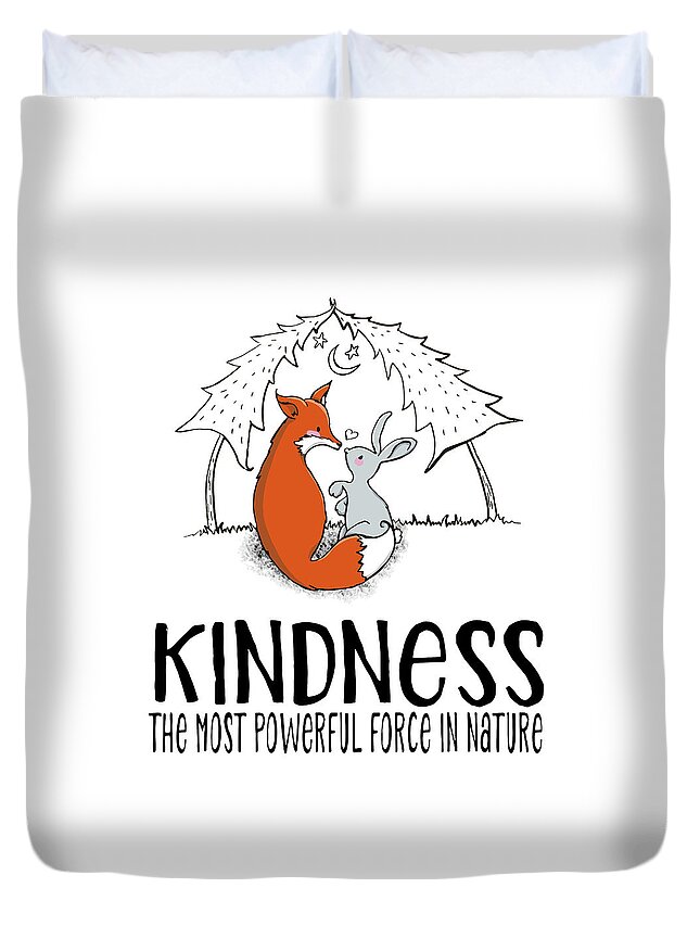 Kindness Duvet Cover featuring the digital art Kindness Fox and Bunny by Laura Ostrowski