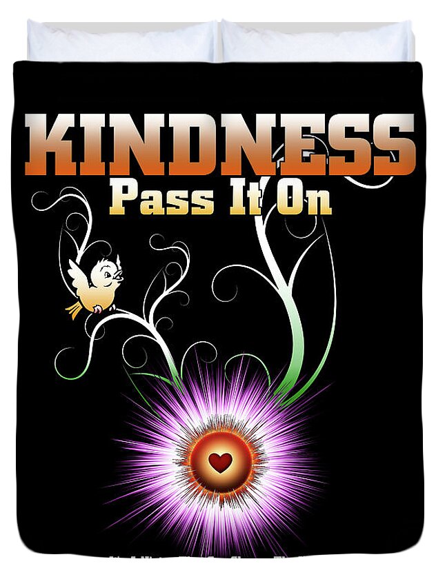 Kindness Duvet Cover featuring the digital art Kindness - Pass It On Starburst Heart by Rolando Burbon