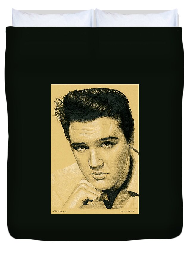 Elvis Duvet Cover featuring the drawing King Creole by Rob De Vries
