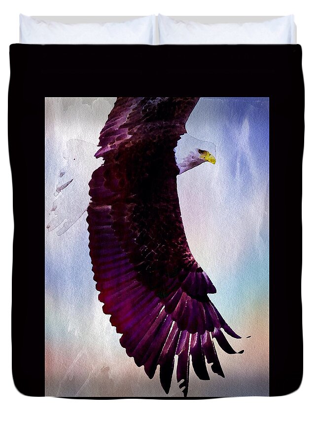 Eagle Duvet Cover featuring the painting King of the Skies by Mark Taylor